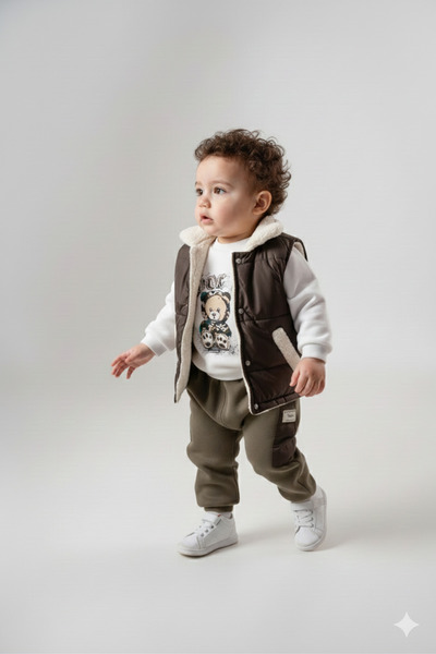 Mamman's Winter Suit, Inflatable Vest Set Lamb-Lined Thick Baby Boy Children's Suit with Micro-Pockets