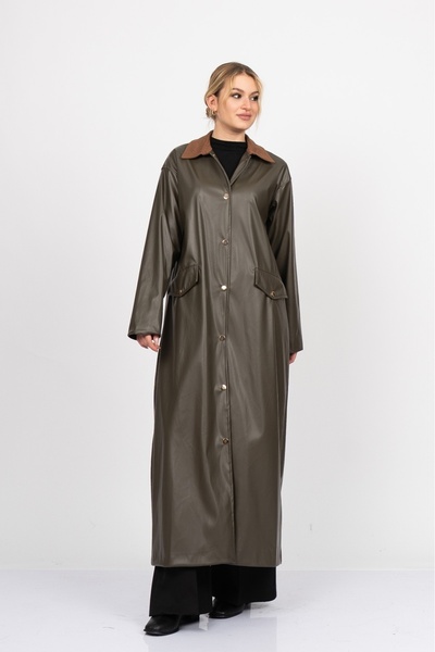 MissVina Adell Leather Long Overcoat Trench 2631