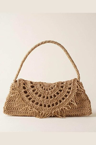 LUV STUDİOS CO حقيبة باجيت محبوكة يدويًا – مظهر من القش البني