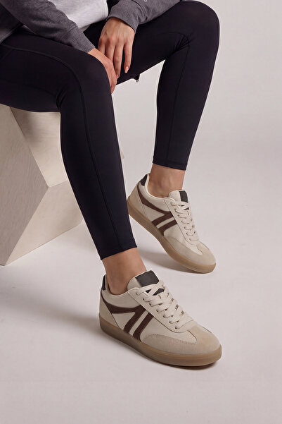 Marjin Women's Sneaker Lace-Up Flat Sole Retro Sports Shoes Norde Beige