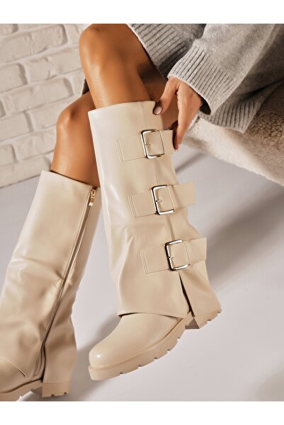 Joana Beige Faux Leather Fur-Lined Women's Boots Emmy