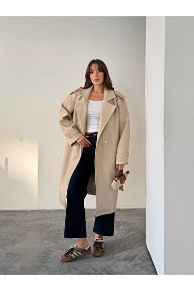 mydukkan.co Leather Trench Coat with Epaulet Detail