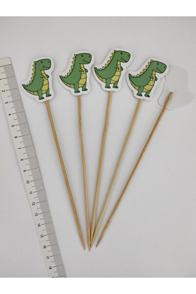 tm tasarı mağazası 15 Cm Uzun Kürdan - 10 Adet Dekoratif Karton Dinazorlu Doğ...