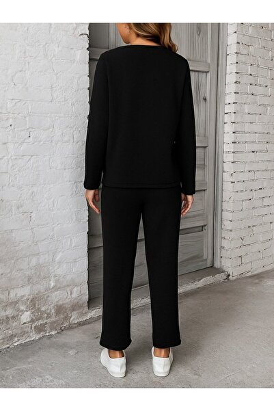 ALPACO Women's Long Sleeve Ribbed Side Viscose Two-Piece Set with Two Threads and Pants