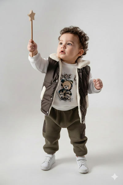 Mamman's Winter Suit, Inflatable Vest Set Lamb-Lined Thick Baby Boy Children's Suit with Micro-Pockets