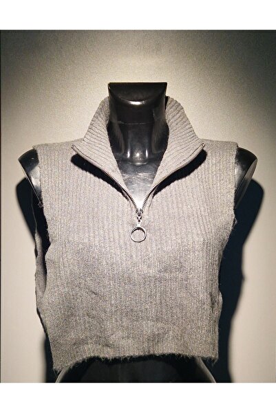 OEM Women's collar with zipper, gray, cut out on the sides, warm, universal size