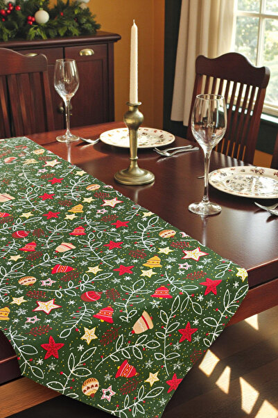 DECOROMA Runner cu model de stele, clopoței și frunze tematice de Anul Nou - ...