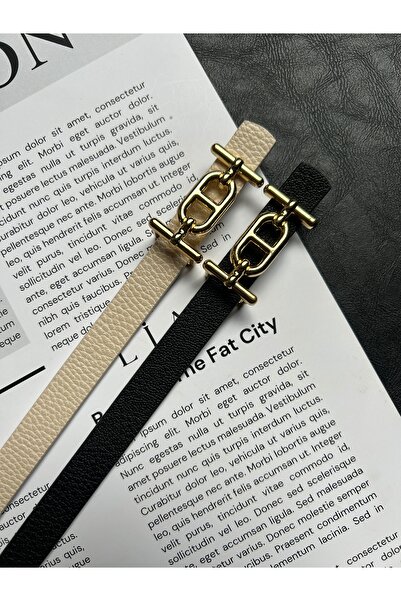 LİA KEMER 2-Pack Hype Patterned Women's Gold Buckle Belt Jacket Belt Dress Belt Trouser Belt