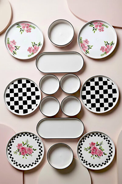 Kitchen Life 14 Piece Daci Breakfast Set for 6 People - Luxury Breakfast Presentation Set Plate