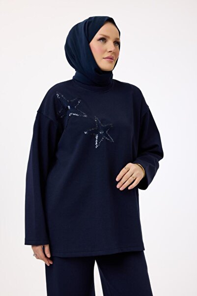 My City 6073 - Stylish Comfortable Women's Star Embroidery Detailed Pants Tunic Set