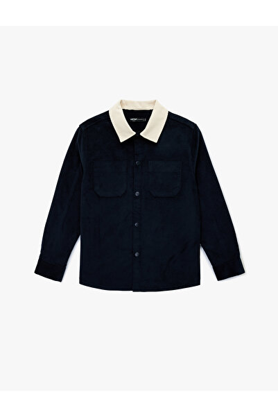 Koton Regular Fit Long Sleeve Pocket Color Contrast Classic Collar Corded Fabric Velvet Shirt Jacket