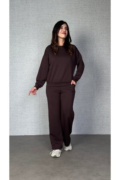 ALPACO Women's Long Sleeve Crew Neck Viscose Two Thread Blouse and Pants Double Suit