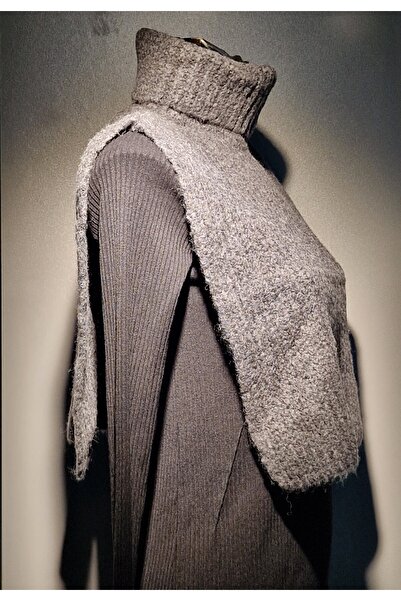 OEM Women's thick wool collar, gray, cut out on the sides, warm, universal size