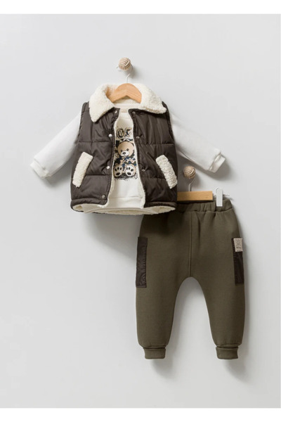 Mamman's Winter Suit, Inflatable Vest Set Lamb-Lined Thick Baby Boy Children's Suit with Micro-Pockets