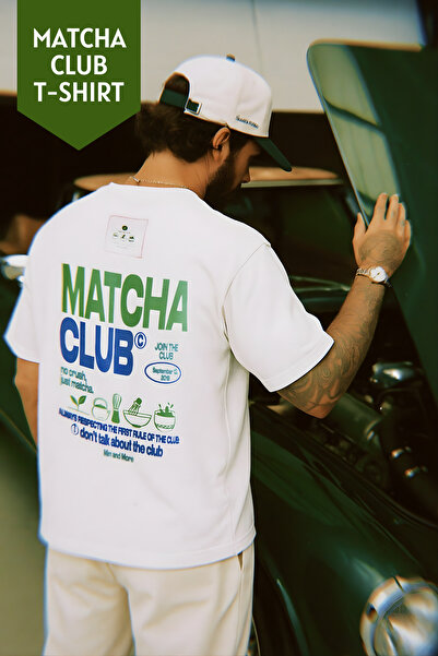 Mim and More Matcha Club Printed Unisex Oversized T-Shirt – Modal Fabric, Lightweight and Comfortable T-Shirt
