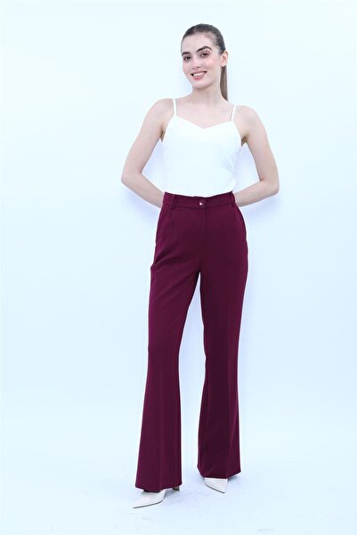 ÖNDER ÖZSOY Belted Spanish Flare Pants - Plum - 5006100
