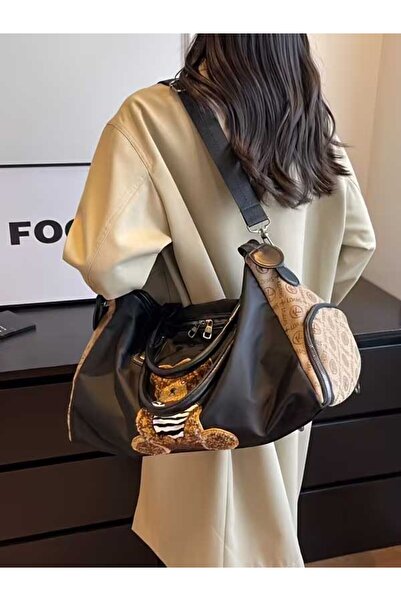 ÇANTA Large Capacity Bear Pattern Travel Bag Durable Oxford Cloth Fitness Yoga Ideal Handheld Shoulder Bag