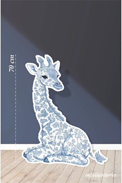 neşeli günlerim Concept de panou cu picioare de 70 cm cu tematică de girafă așezată în albastru Safari |   Design |   Ușă |   Camera |   Decor