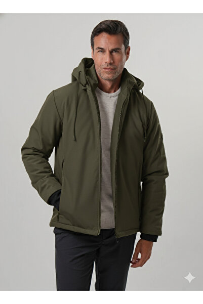 PIQUE Men's Coat Quilted Lined Softshell Coat with Print Detail