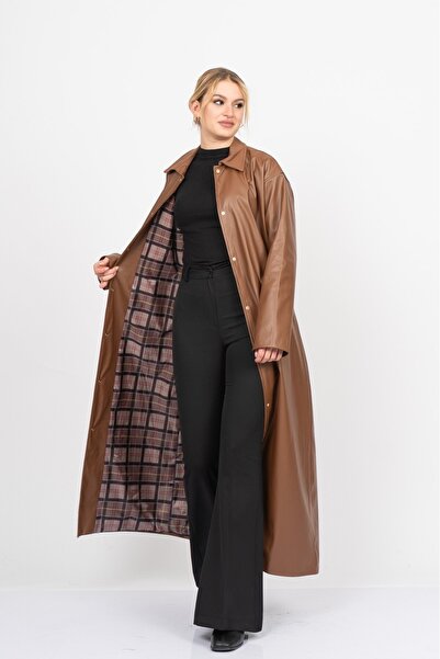 MissVina Adell Leather Long Overcoat Trench 2631