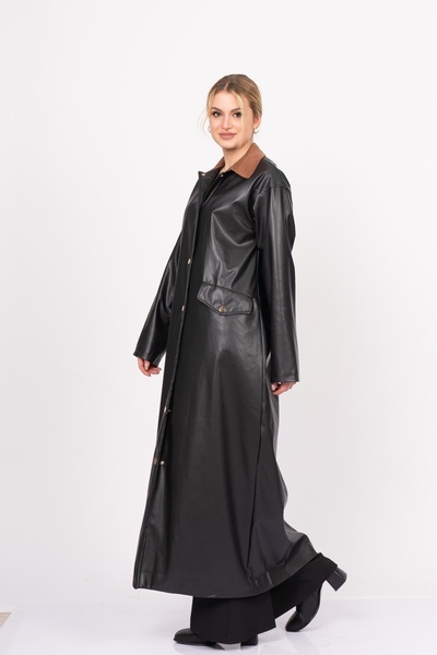 MissVina Adell Leather Long Overcoat Trench 2631