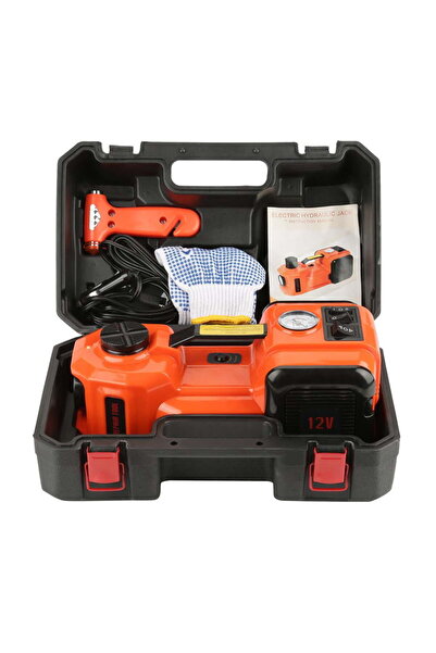 hotzeass Cric Electric Auto 3 in 1, 12V, cu Compresor de Anvelope, Lanterna LED si Ciocan de Siguranta