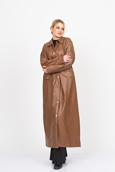 MissVina Adell Leather Long Overcoat Trench 2631