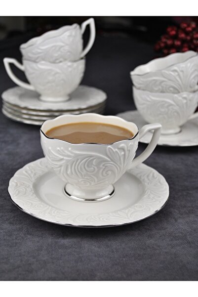 Qualitev 12 Parça Porselen Platin Gümüş Yaldızlı Çay Fincan Takımı - Neskafe ...