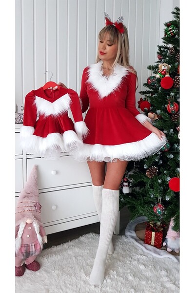 Voguesta Mother-daughter Christmas set Santa Joy red