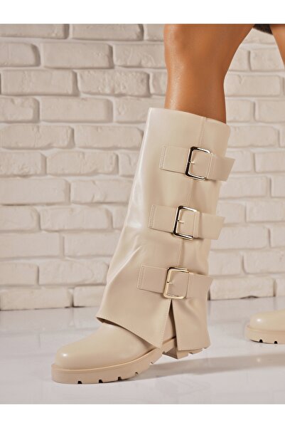 Joana Beige Faux Leather Fur-Lined Women's Boots Emmy