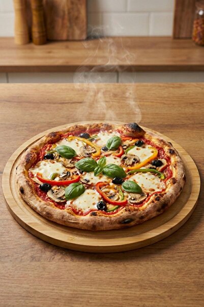 belivano 26 Cm Doğal Bambu Yuvarlak Kesme Tahtası, Sunum, Pizza ve Steak Tabağı