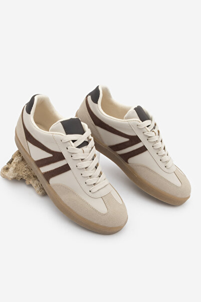 Marjin Women's Sneaker Lace-Up Flat Sole Retro Sports Shoes Norde Beige