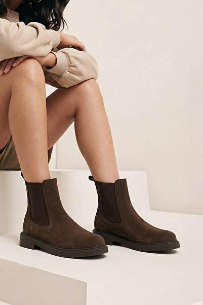 Marjin Women's Elastic Zipper Accessory Daily Boots Pinge Brown Suede