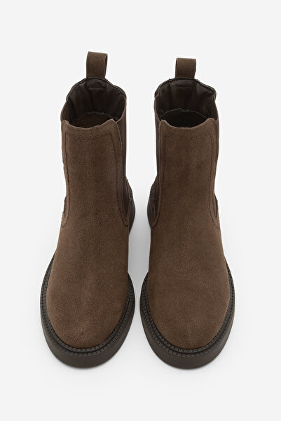 Marjin Women's Elastic Zipper Accessory Daily Boots Pinge Brown Suede