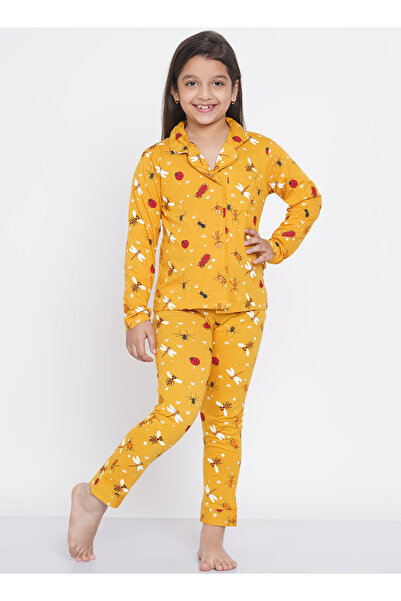LAUREN SMITH Girl's Pajama Set Long Sleeve Buttoned Top with pants 2 Piece Printed Sleepwear Cotton Pjs Set