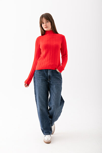 Wega Moda Turtleneck Knitwear Women's Sweater – Fit Striped Winter Sweater | 100% Wool - Soft Textured Sweater