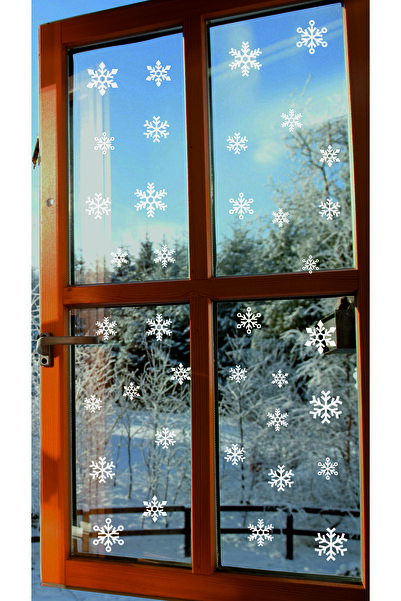 Etiket Dünyası Kar Tanesi A4 Folyo Sticker – Yılbaşı Cam Süsü – 40’lı Kar Deseni Seti