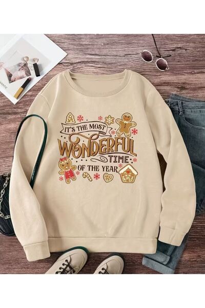 herkesemoda guler rotund Hanorac cu imprimeu minunat