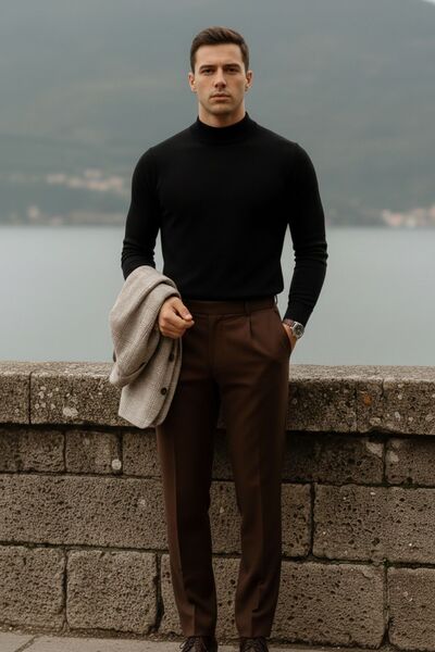 COMBİNE MİCHAİL Чоловічий повсякденний чорний в'язаний светр з високим коміром