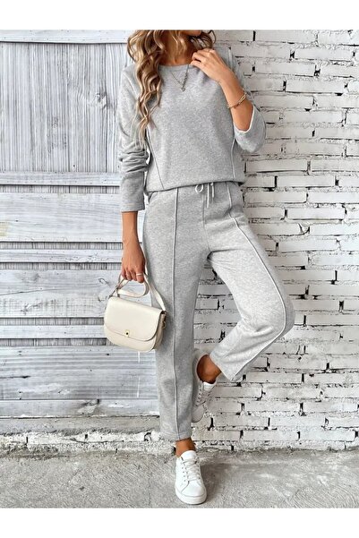 ALPACO Women's Long Sleeve Ribbed Side Viscose Two-Piece Set with Two Threads and Pants