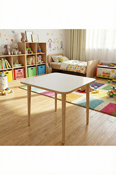 MFG AHŞAP Ahşap Çocuk Masası 50x50 Çocuk Oyun Masası Çocuk Aktivite Masası Ça...