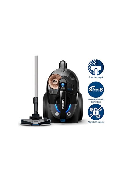 Philips XB7150/07 Marathon Daily Torbasiz Elektrikli Süpürge, 750 W, PowerCyclone 8 CarpetClean Başl