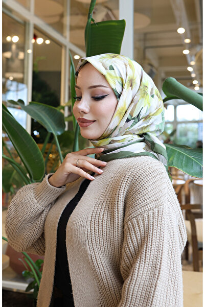 sefamerve Φουλάρι με σχέδιο λουλουδιών 70332-03 Χακί κίτρινο