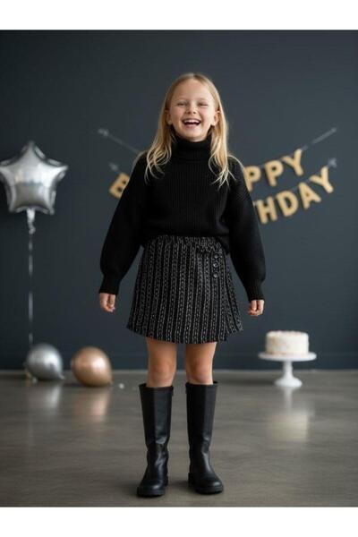 Zekids Girl's Elastic Waist Glitter Tweed Shorts Skirt