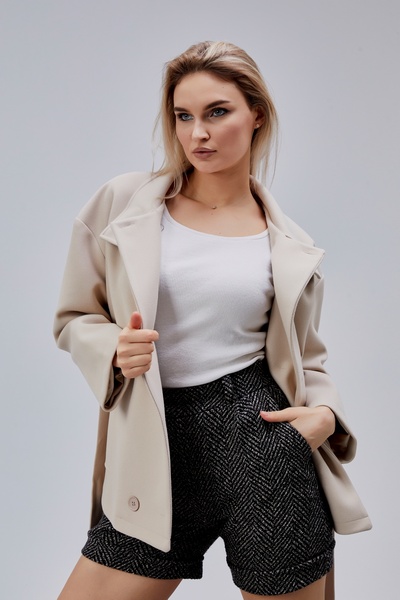 Bolivente Carvella Beige Mock Neck Belted Cashmere Jacket