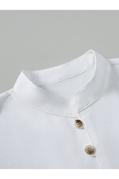 Take Two By Styli Men Texture Mandarin Collar Long Sleeve Shirt