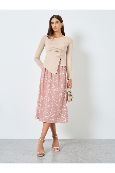 Take Two By Styli Beige Asymmetric Long Sleeve Top