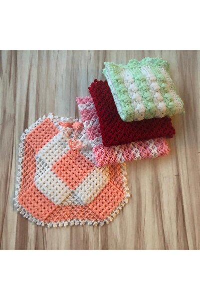 MOR TIRTIL el örgüsü banyo lifi sabun bezi 4 lü set çeyizlik gelin işi