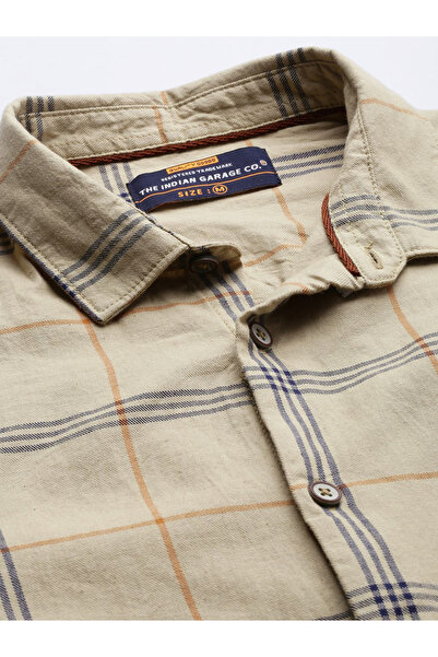 The Indian Garage Co By Styli Men Beige Checked Casual Shirt