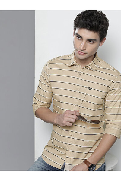 The Indian Garage Co By Styli Men Beige Striped Casual Shirt